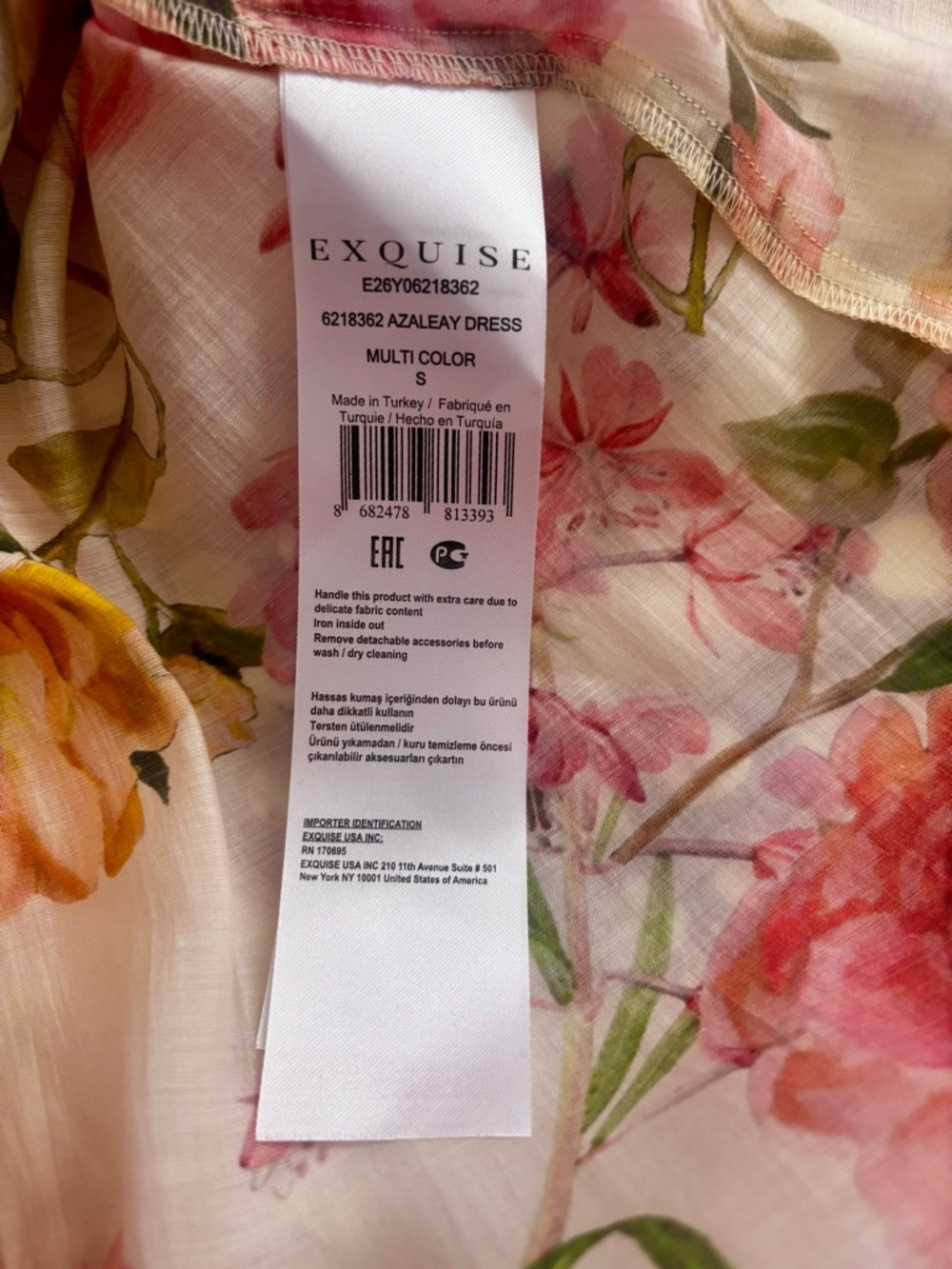 Floral V-Neck Button Front Midi Dress - Cream with Pink Roses - Picture 10 of 10